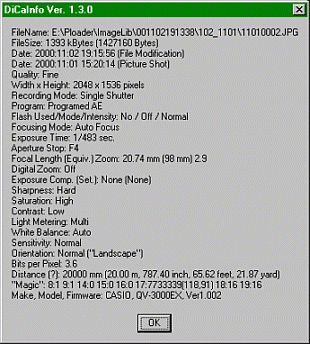 Exif tag info from DiCaInfo