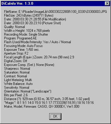 Example of DiCaInfo 1.3 output for firmware Version 1.000